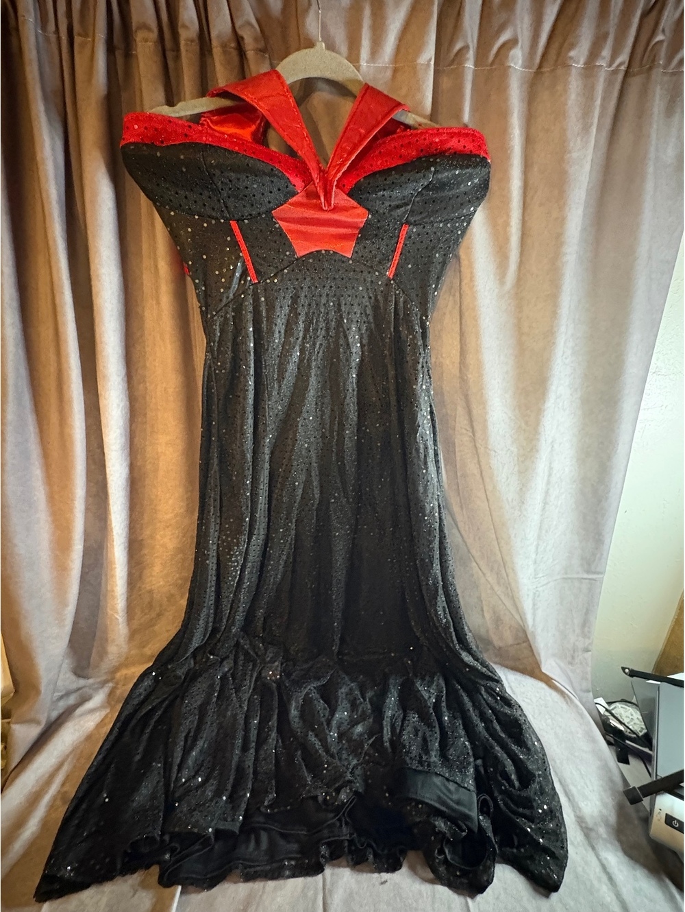 Med Black Red Sequin Gothic Vampire Costume Dress Corset Halloween